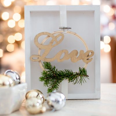 Embroidery hoop love sign