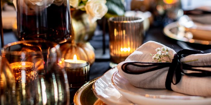 Black,White and Gold Moody Thanksgiving Tablescape